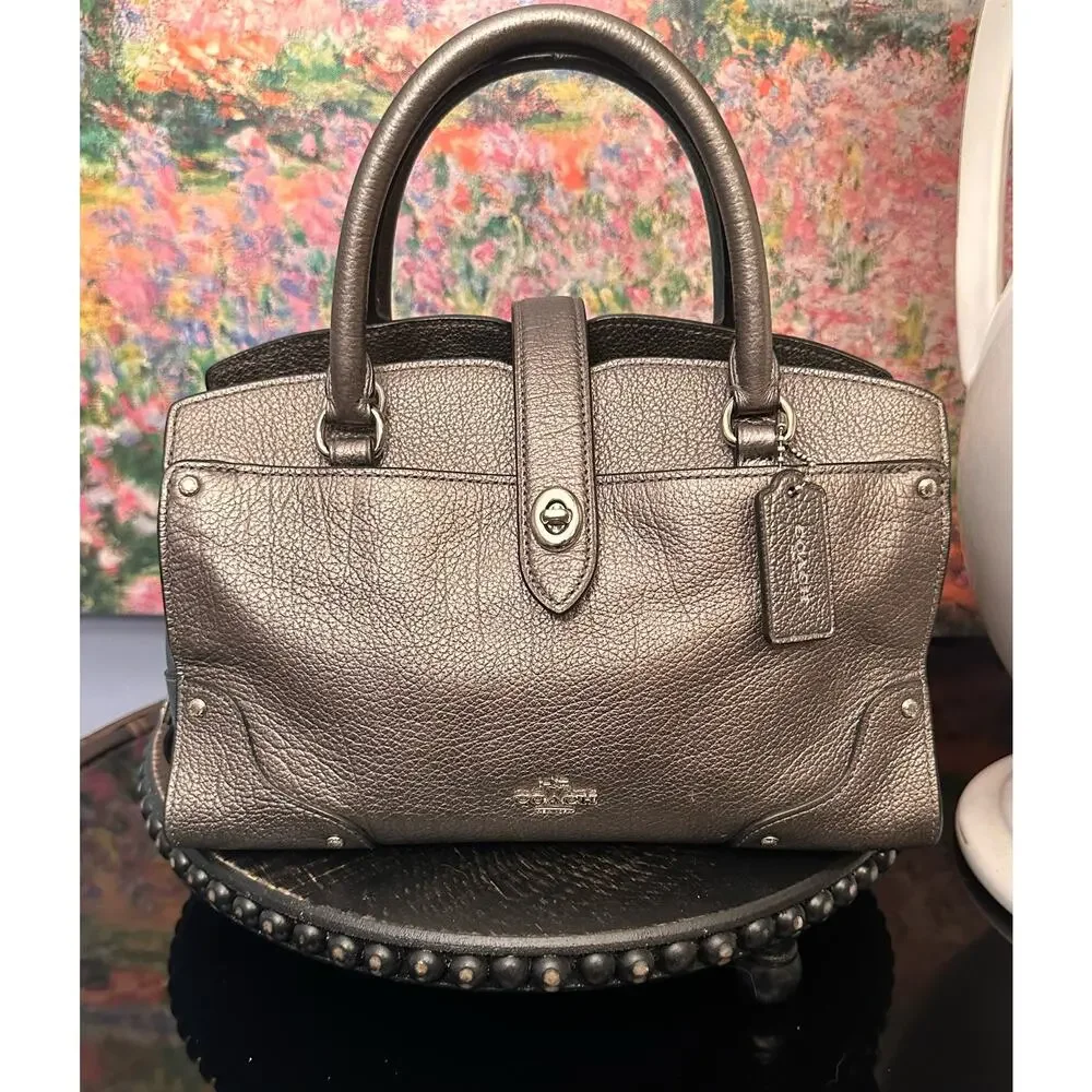Coach Metallic Pewter Leather Satchel - Picture 1 of 9